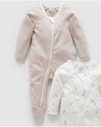 Purebaby - 2 Pack Zip Growsuit-Babies