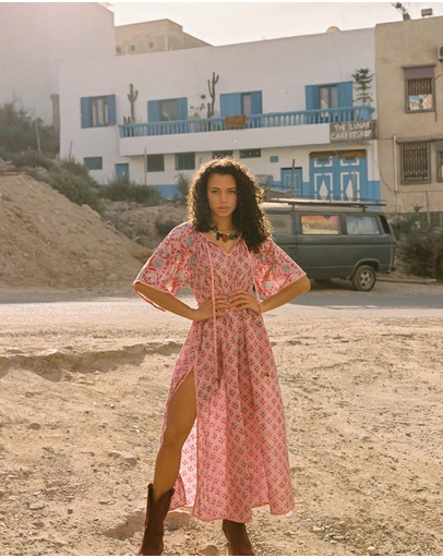 KINGA CSILLA - Kamala Block Print Primavera Maxi Dress