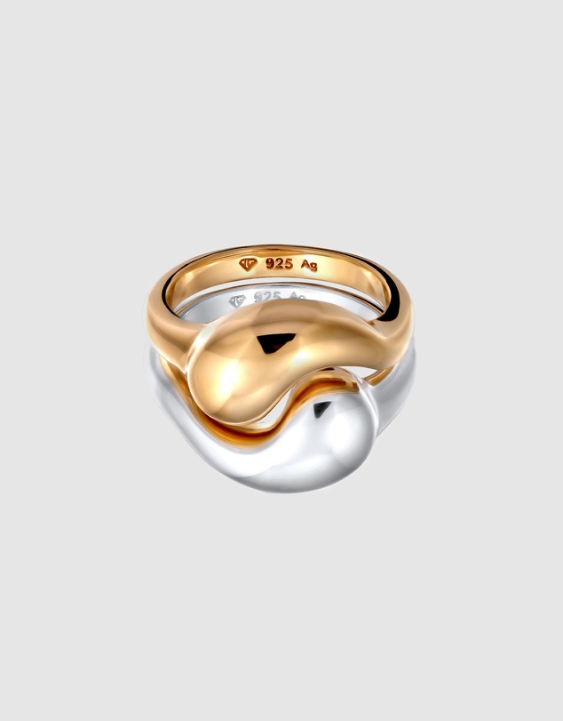 Elli Jewelry - Ring Set Yin Yang 925 Sterling Silver Gold-plated