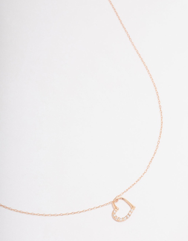 Lovisa - Rose Gold Plated Sterling Silver Cubic Zirconia Half Paved Heart Necklace
