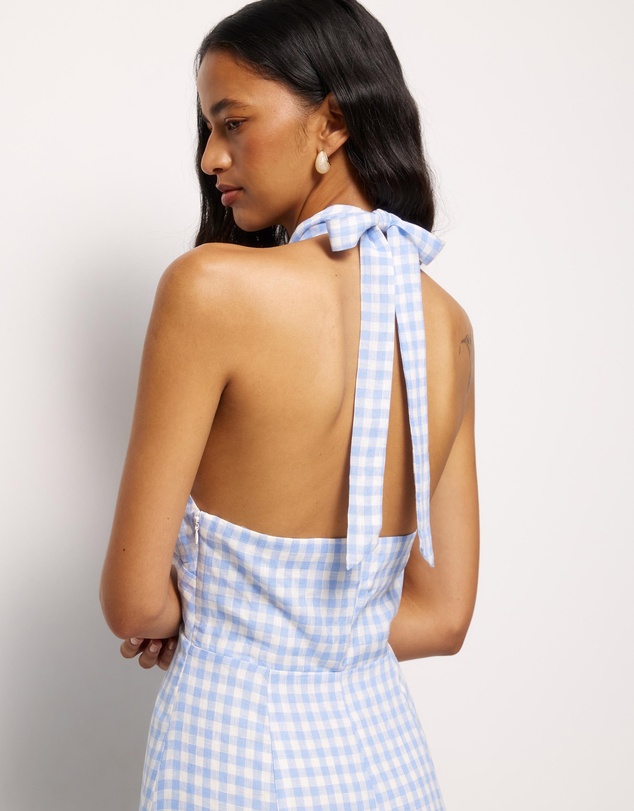 AERE - Nolana Gingham Halter Maxi Dress