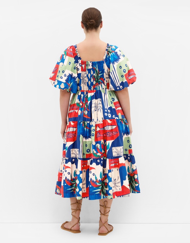 City Chic - Plus size Fantasy Marine Print V Neck Dress - bone