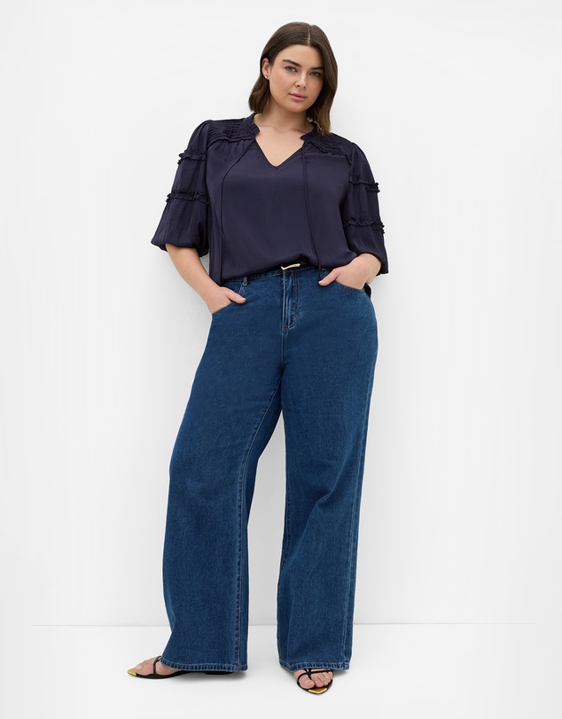 City Chic - Plus size Drama Queen Elbow Sleeve Shirt - navy