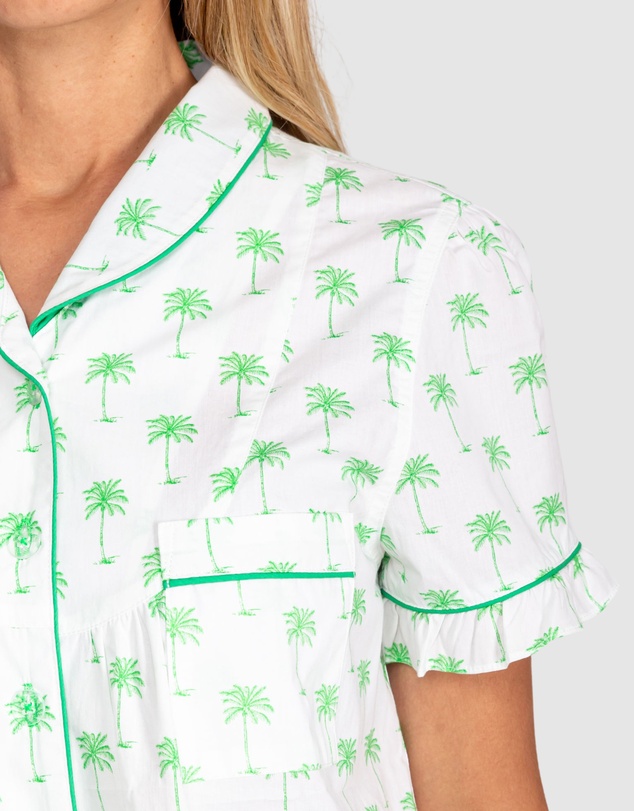 Sant And Abel - Women's Green Palm Tree Short Sleeve Pajama Set