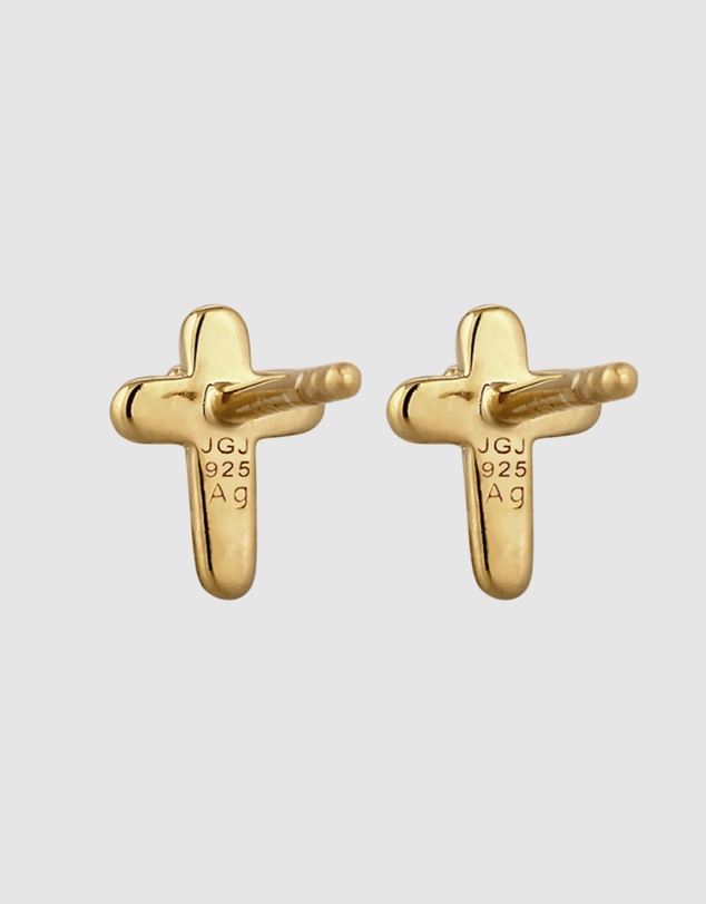 Elli Jewelry - Crystal Cross Stud Earrings in Gold-Plated 925 Silver