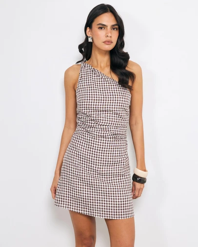 AERE - Alina One Shoulder Linen Mini Dress
