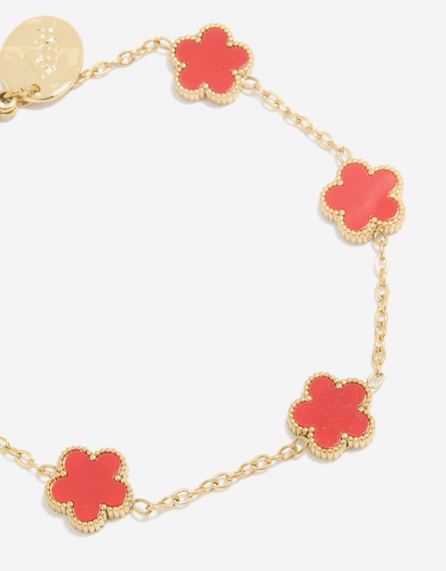 Lovisa - Waterproof Gold Plated Stainless Steel Red Shell Petal Flower Charm Bracelet