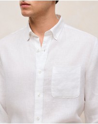 Trenery - Regular Fit Linen Long Sleeve Shirt in White