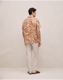 Trenery - Brushstroke Linen Camp Shirt in Butterscotch Brown