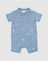Bebe by Minihaha - Harlan Embroidered Short Sleeve Polo Romper - Babies
