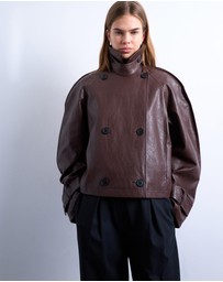 TOPSHOP - Faux Leather Ovoid Sleeve Short Trench Jacket