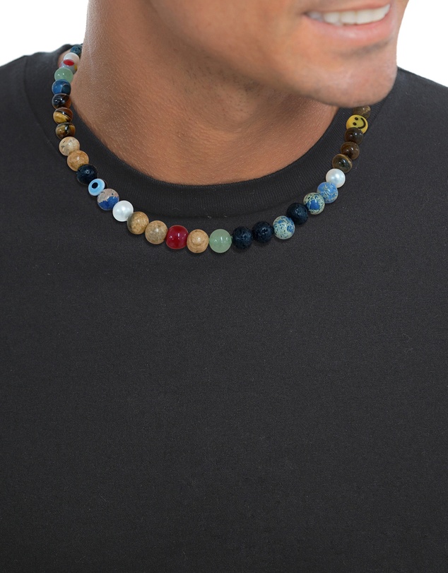 Kuzzoi - ICONIC EXCLUSIVE - Mixed Gemstone Bead Necklace with 925 Sterling Silver Elements