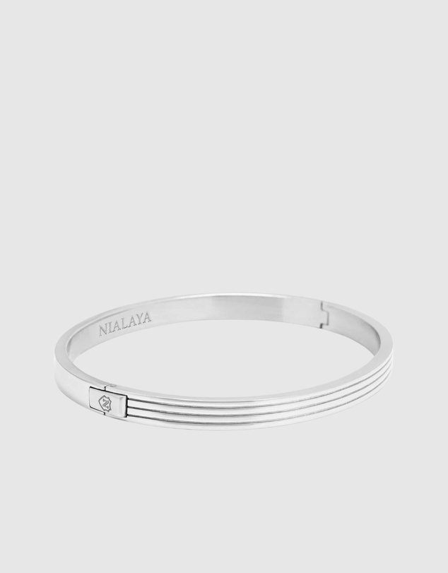 Nialaya Jewellery - Men's Silver Gentleman Bangle