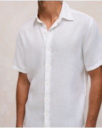Trenery - Regular Fit Linen Short Sleeve Shirt in White