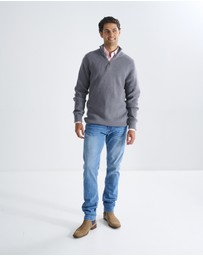 3 Wise Men - 3 Wise Men Frost Zip Neck Wool Blend Knit - Dark Grey