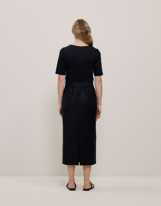 Trenery - Stretch Linen Blend Pencil Skirt in Black
