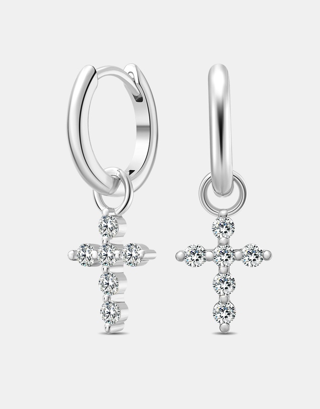 Mestige - Faith Cross Hoops - Silver Plated