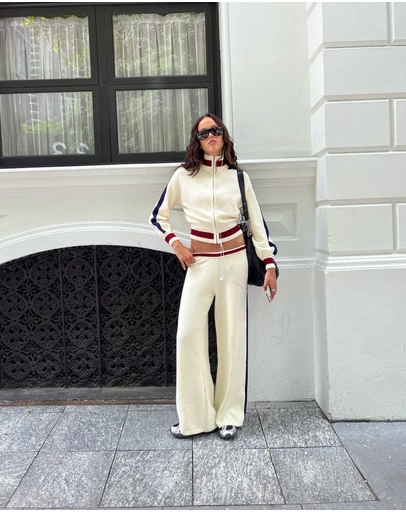 Beginning Boutique - Luna Cream Knit Jacquard Track Pants