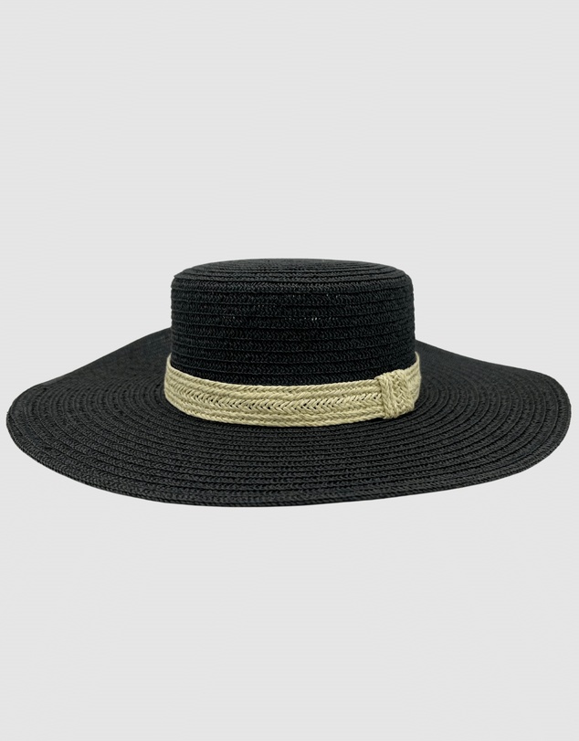 Jacaru - Jacaru 1879 Ladies Flat Wide Brim Black with natural trim