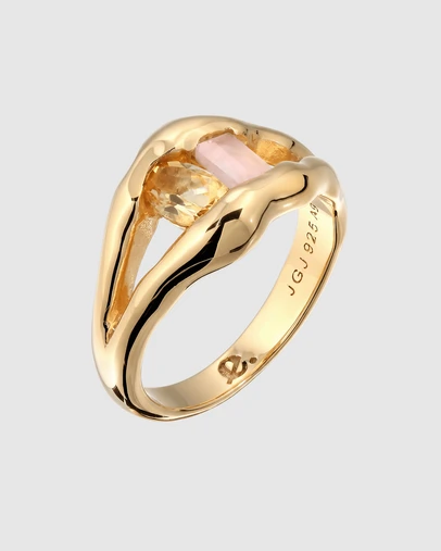 Elli Jewelry - Organic Split Band Gemstone Ring in Gold-Plated 925 Silver