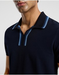 Calibre - Stripe Open Neck Knit Polo Navy