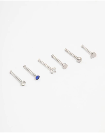 Lovisa - Surgical Steel Heart & Diamante Nose Stud 6-Pack