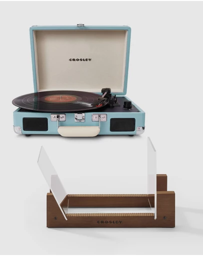 Crosley - Crosley Cruiser Bluetooth Portable Turntable - Turquoise + Bundled Crosley Record Storage Display Stand