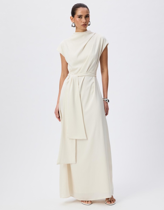 Tussah - Violet Drape Tie Detail Satin Maxi Dress