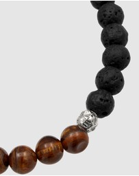 Kuzzoi - ICONIC EXCLUSIVE - Bracelet Male Beads Gemstone Lava Tiger Eye Brown 925 Sterling Silver