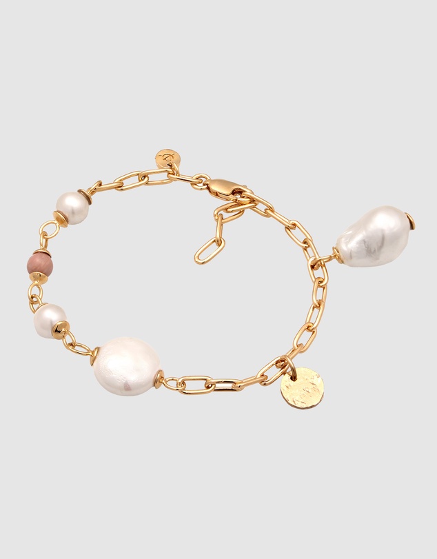Elli Jewelry - Bracelet Rhodonite Shell Pearl 925 Sterling Silver Gold-Plated