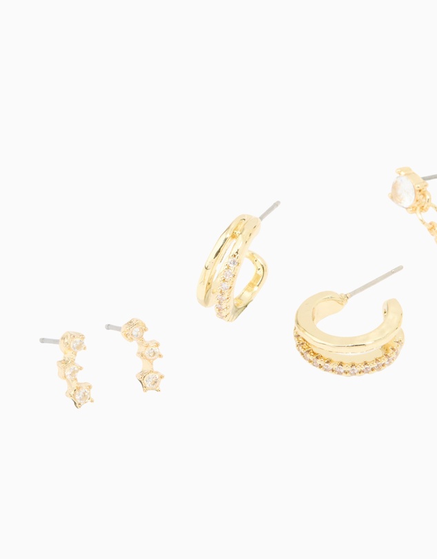 Lovisa - Gold Plated Cubic Zirconia Celestial Hoop & Chain Drop Earrings 4-Pack
