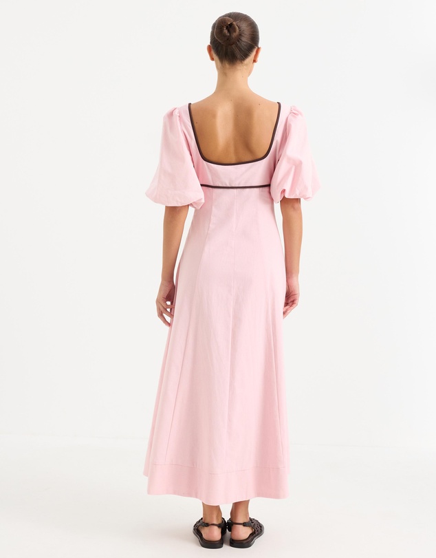 Calli - Maxime Contrast Bind Puff Sleeve Midi Dress