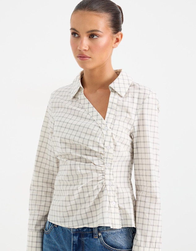 Calli - Caden Check Asymmetrical Button Through Shirt
