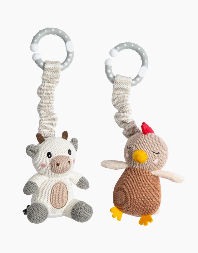 Living Textiles - 2pk Stroller Toy - Cow & Chicken