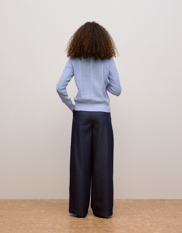 Trenery - Cotton Cable Knit Polo in Dove Blue