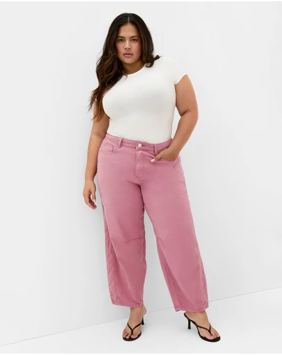 City Chic - Plus size Harley Fit Cassie Barrel Leg Jean - dusty pink