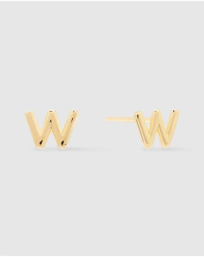 Wanderlust + Co - Alphabet Bubble Gold Stud Earrings - Letter W