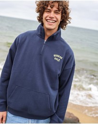 Skwosh - Good As Gold Half Zip Sweat in Navy