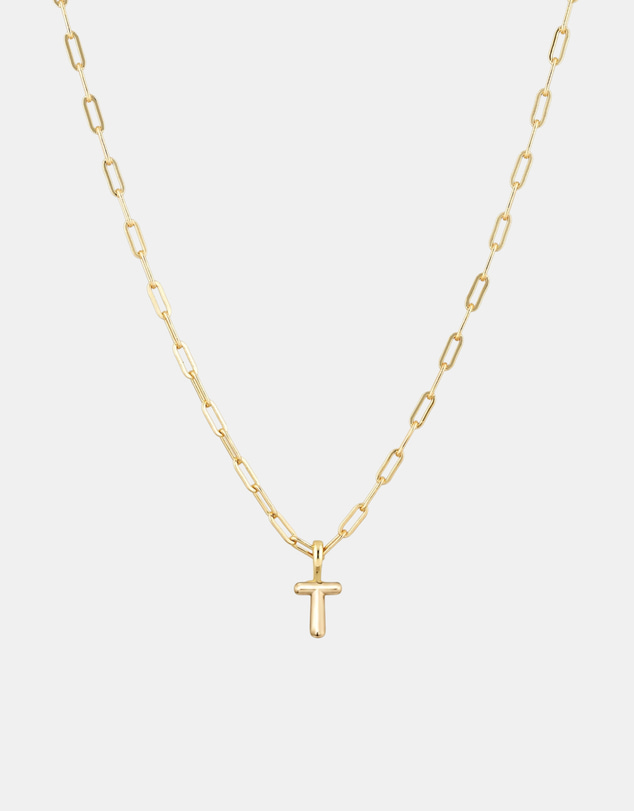 Luna Rae - Gold Vermeil - Paperclip Bubble Letter T Necklace