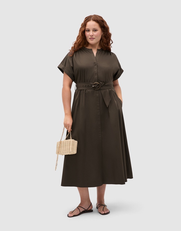 Seed Heritage - Cotton Blend Belted Shirt Dress