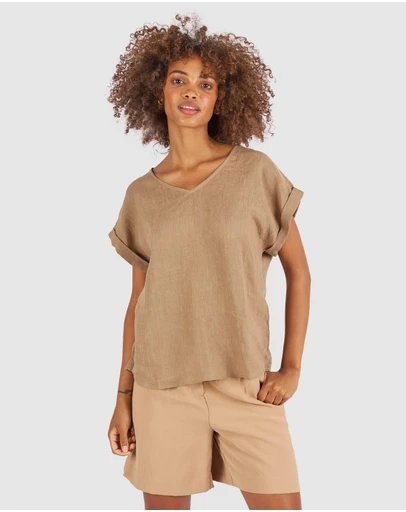 CAMIXA - Martina Linen V-Neck T-shirt