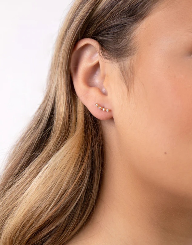Lovisa - Gold Plated Sterling Silver 4 Diamante Crawler Earrings