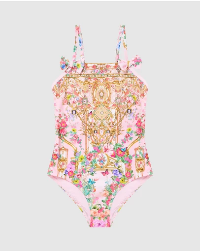 Camilla - Straight Neck One Piece With Bows - Kids-Teens