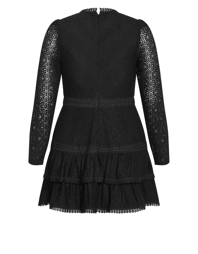 City Chic - Plus size Gabriella Lace Ruffle Mini Dress - black