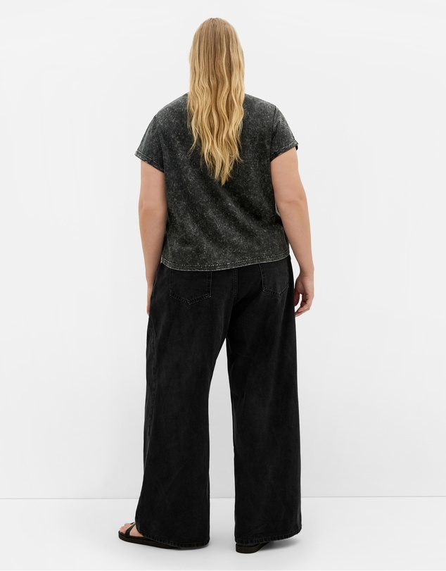 City Chic - Plus size Lily Cotton Tee - charcoal acid wash