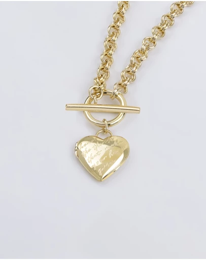 Wanderlust + Co - Honor Heart Mantra Gold Locket Necklace