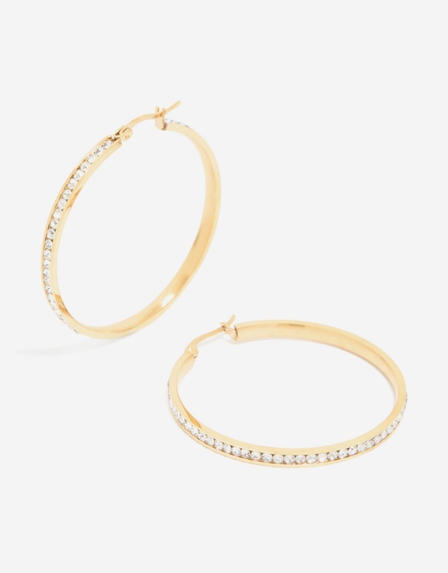 Lovisa - Waterproof Gold Plated Stainless Steel Diamante Hoop Earrings 45 MM