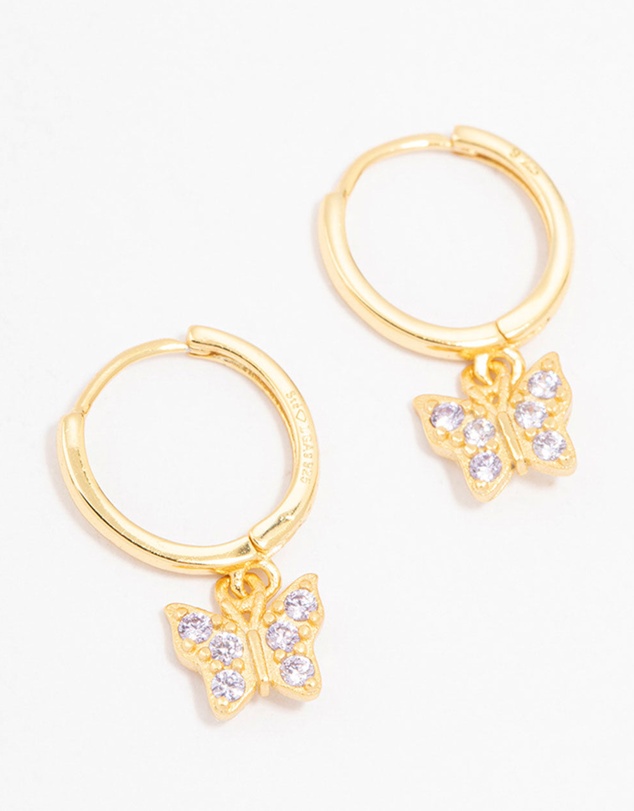 Lovisa - Gold Plated Sterling Silver Cubic Zirconia Butterfly Earrings