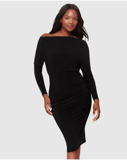 Miraclesuit Shapewear - Niki Off Shoulder Boat Neck Long Sleeve Shaping Dress