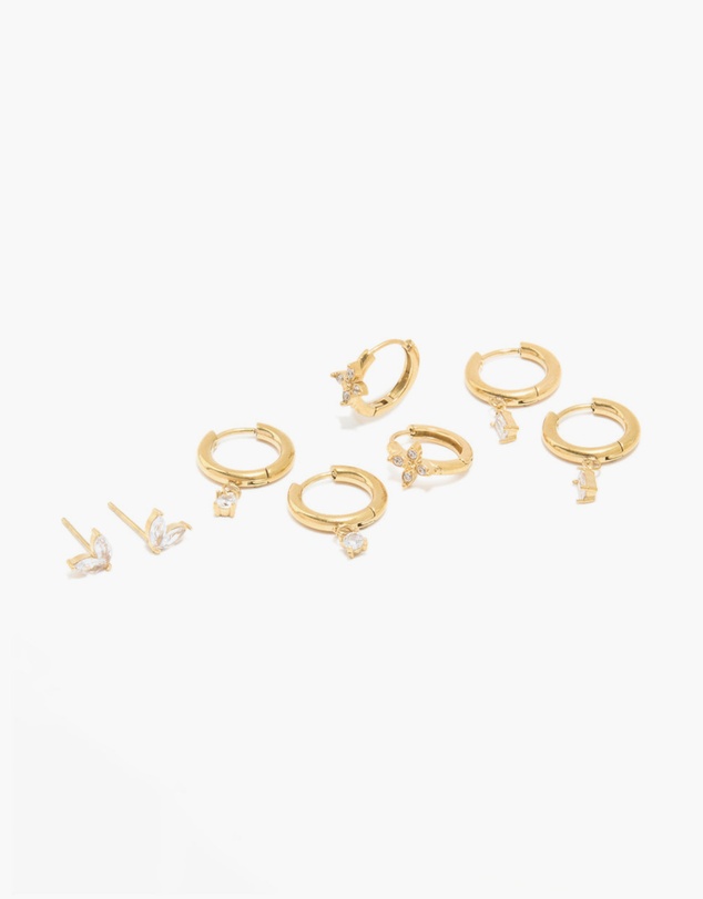 Lovisa - Waterproof Gold Plated Stainless Steel Cubic Zirconia Huggie & Stud Earrings Set